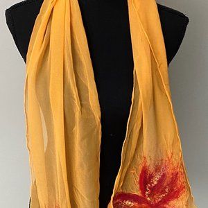 Silk scarf with wool embroidered print